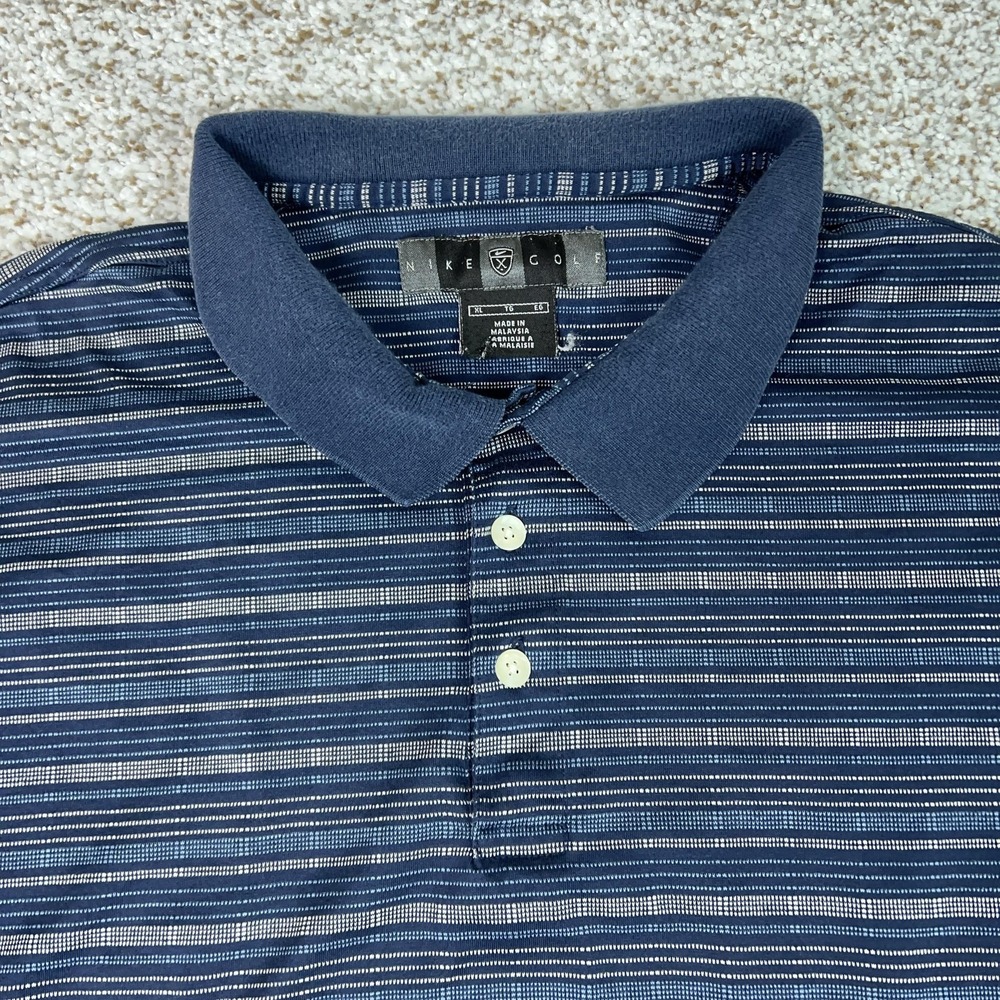 Nike Golf Polo Shirt Mens XL Blue Striped Cotton Short Sleeve Casual Grandpa Top - Picture 2 of 9